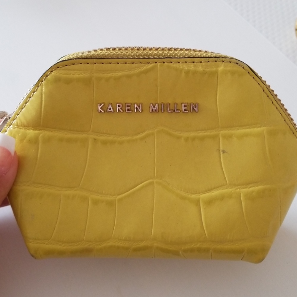 Karen Millen Yellow Leather Cosmetic bag